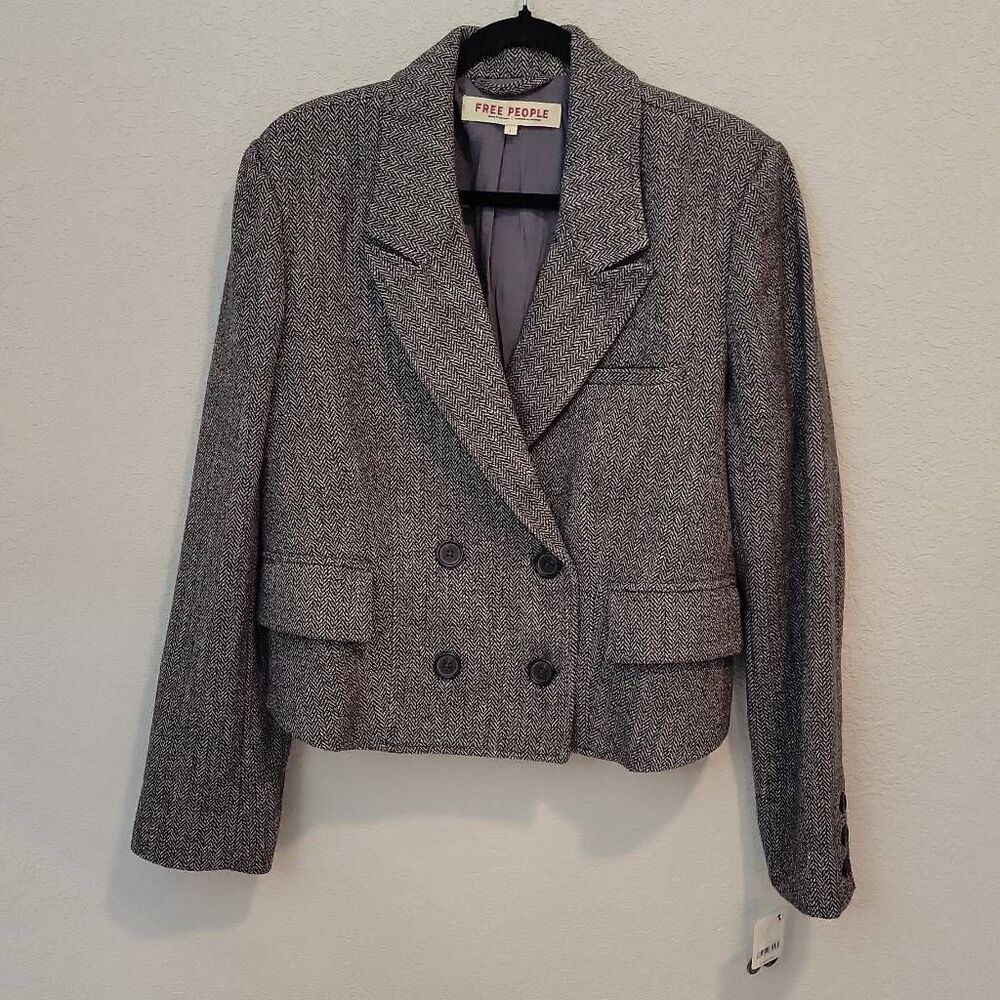 Free People Wool Blend Double Breasted Crop Jacket Blazer Size L